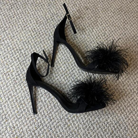 INSANE Stunning express black fluffy puff feather toed heels - Picture 4 of 6